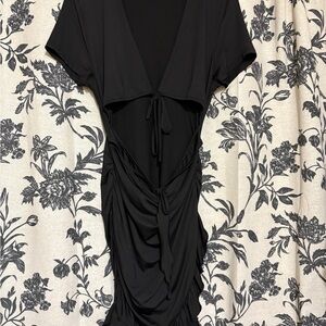 Amazon Black Ruffle Trim Tied Cutout Dress